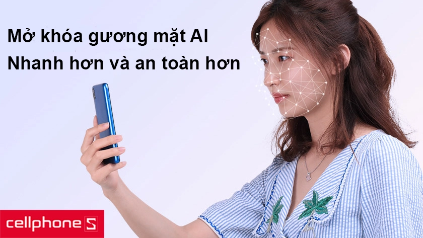 Xiaomi Redmi 7A đã thay thế bằng sử dụng camera trước cảm biến gương mặt AI để mở khóa,