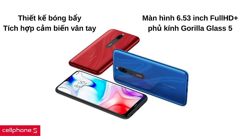 Thiết kế bóng bẩy với cảm biến vân tay, màn hình rộng 6.53 inch phủ trọn mặt trước