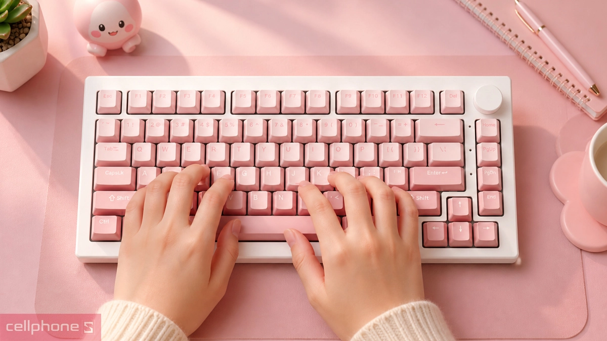 Akko FrostPink Switch trên Bàn phím cơ không dây Bluetooth AKKO 5075 V3 White&Pink Gradient