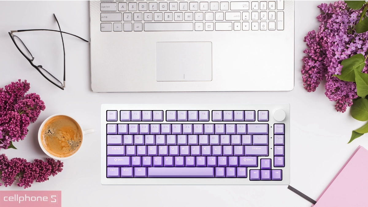 Thiết kế Gradient của Bàn phím cơ không dây Bluetooth Akko 5075 V3 White Purple Gradient