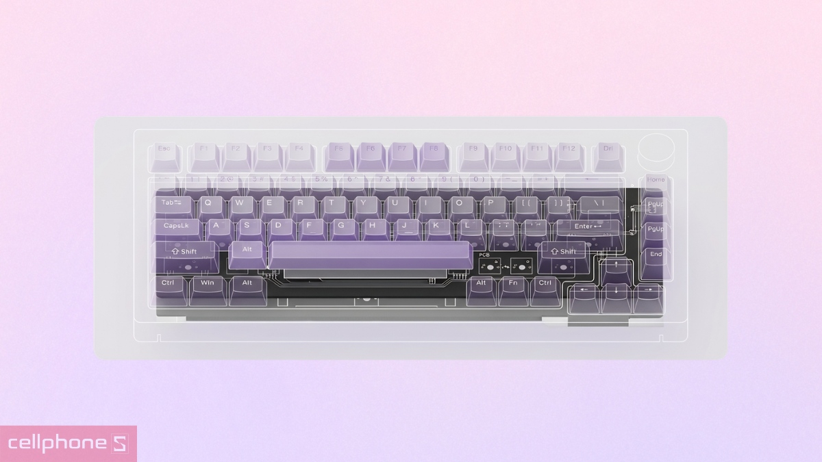 Switch Akko Frost Pink trên Bàn phím cơ không dây Bluetooth Akko 5075 V3 White Purple Gradient