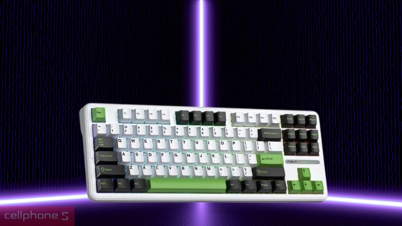 Thiết kế bàn phím cơ không dây Aula F87 đen trắng xanh lá Grey Wood Switch