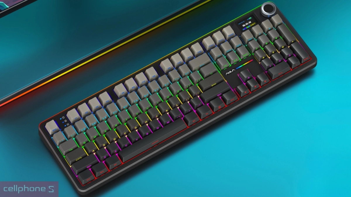 Thiết kế bàn phím cơ không dây Aula F108 Pro đen Gradient