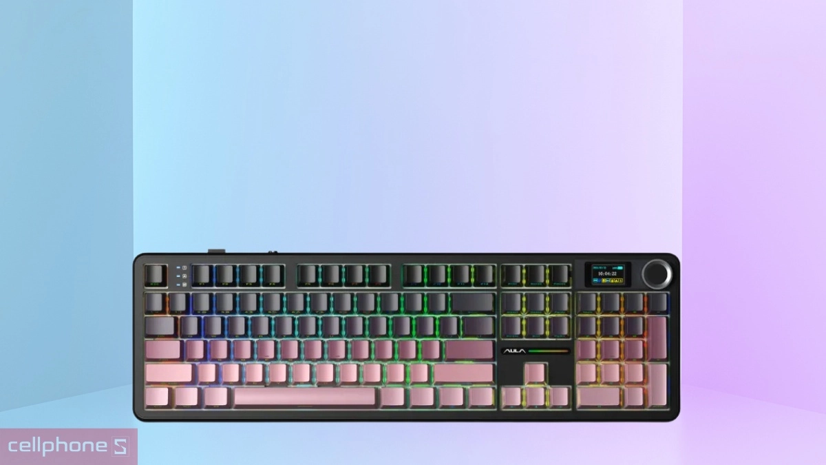 Thiết kế bàn phím cơ không dây Aula F108 Pro đen hồng