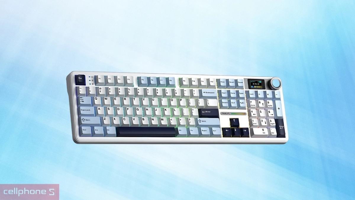 Bàn phím cơ không dây Aula F108 Pro xanh dương trắng tím đậm sở hữu keycap Keycap PBT Double-Shot