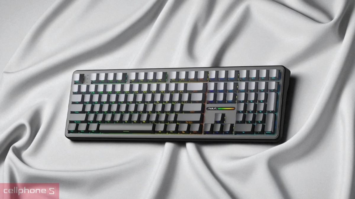 Thiết kế, keycap, switch của bàn phím cơ không dây Aula F108 xám đen gradient