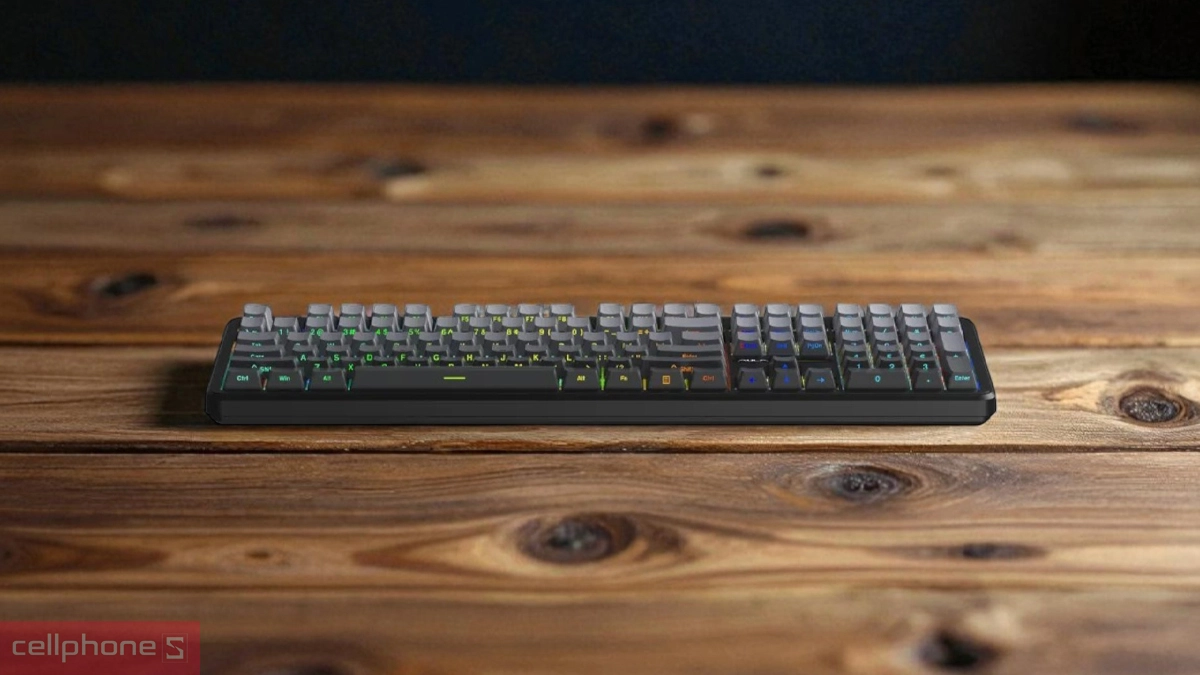 Kích thước và khả năng kết nối của bàn phím cơ không dây Aula F108 xám đen gradient