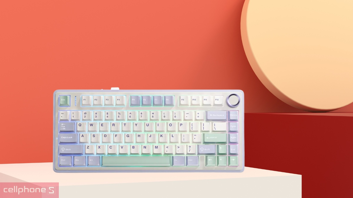 Bàn phím cơ không dây Aula F75 tím nhạt be xanh lá - Gọn gàng, LED RGB 16,8 triệu màu