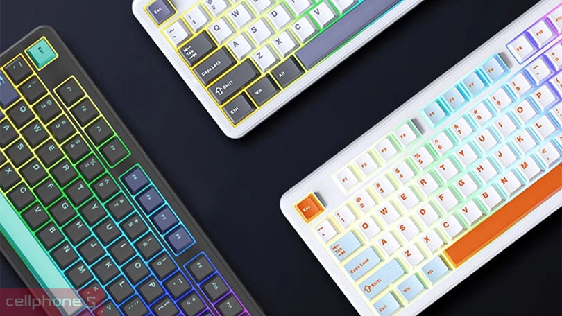 Thiết kế bàn phím cơ không dây AULA F87 đen trắng xanh dương Grey Wood Switch