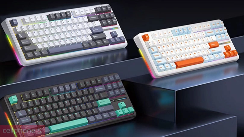 Keycap cùng cấu trúc giảm thanh của bàn phím cơ không dây AULA F87 đen trắng xanh dương Grey Wood Switch