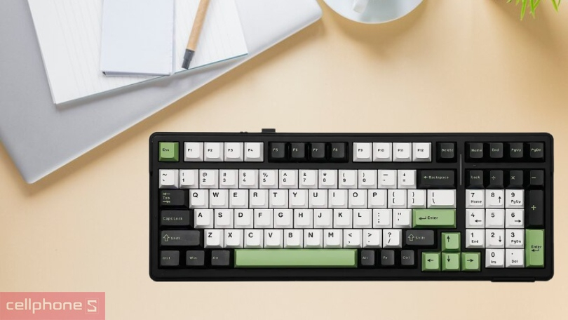 Thiết kế bàn phím cơ không dây Aula F99 đen xanh lá Whale Sea Switch