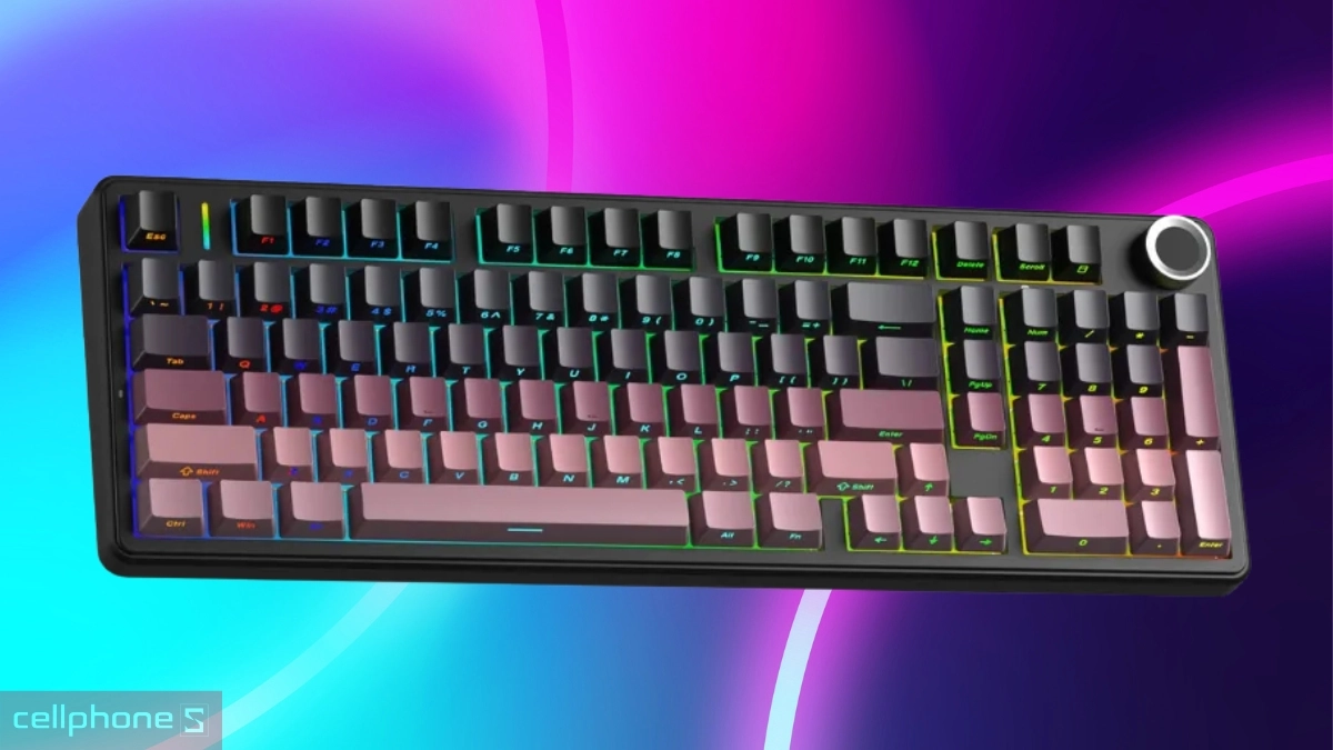 Switch, keycap của bàn phím cơ không dây Aula F99 Pro đen hồng