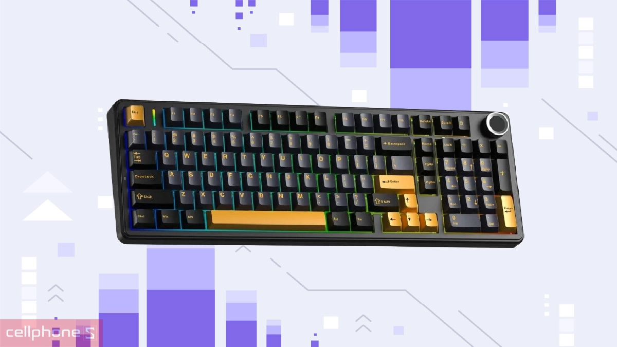 Keycap, switch hiện đại của bàn phím cơ không dây Aula F99 Pro đen xanh đậm cam