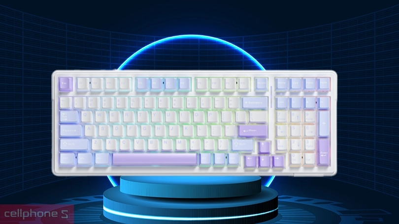 Hiệu ứng bàn phím cơ không dây Aula F99 trắng tím Grey Wood V3 Switch