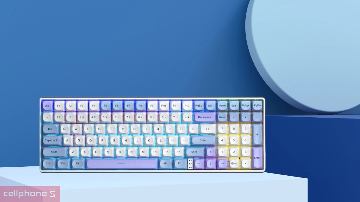 Thiết kế bàn phím cơ không dây Aula S100 Pro xanh dương trắng tím đậm
