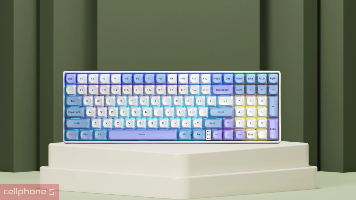 Switch, keycap của bàn phím cơ không dây Aula S100 Pro xanh dương trắng tím đậm