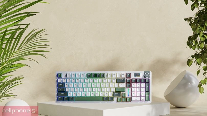 Thiết kế bàn phím cơ không dây Aula S98 Pro xanh lá trắng