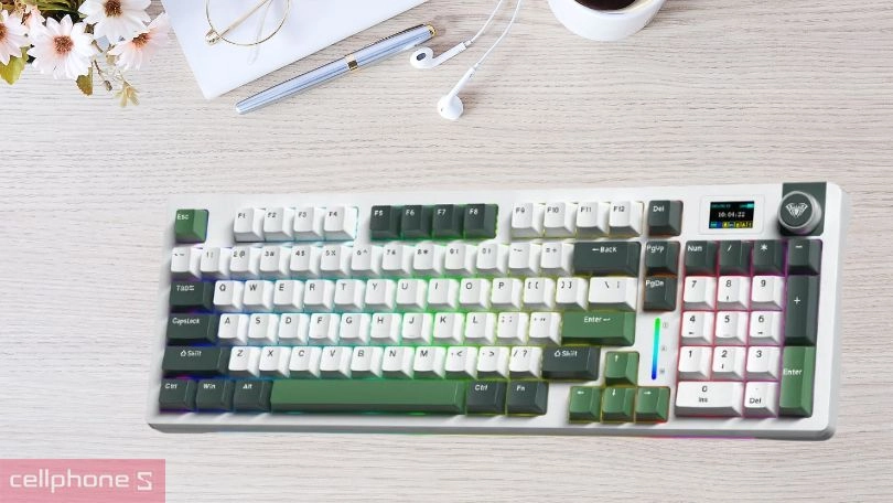 Switch bàn phím cơ không dây Aula S98 Pro xanh lá trắng