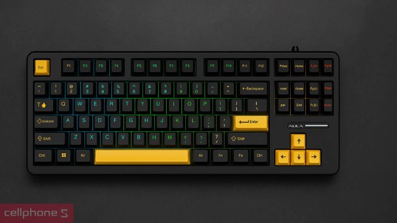 Bàn phím không dây Aula F87 đen cam - PBT Double-Shot, layout 87 phím