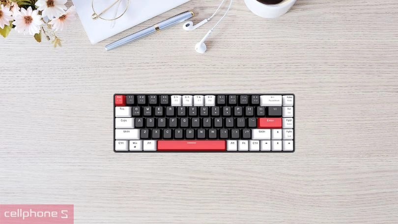 Bàn phím cơ E-DRA không dây EK368L WH đen trắng Red Switch