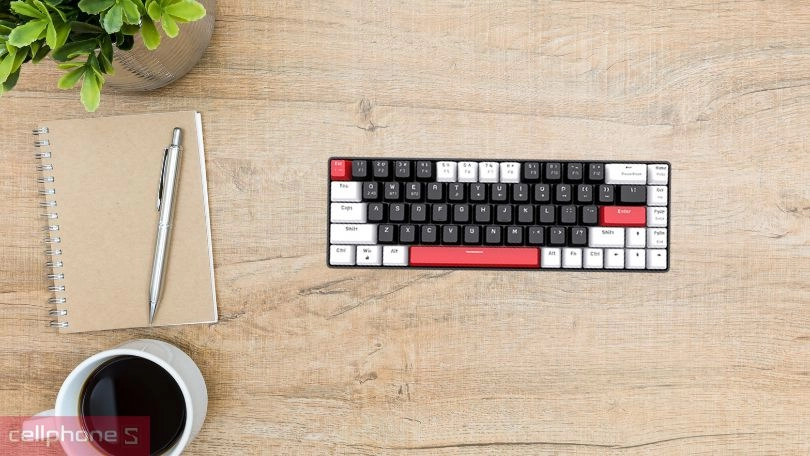 Bàn phím cơ E-DRA không dây EK368L WH đen trắng Red Switch
