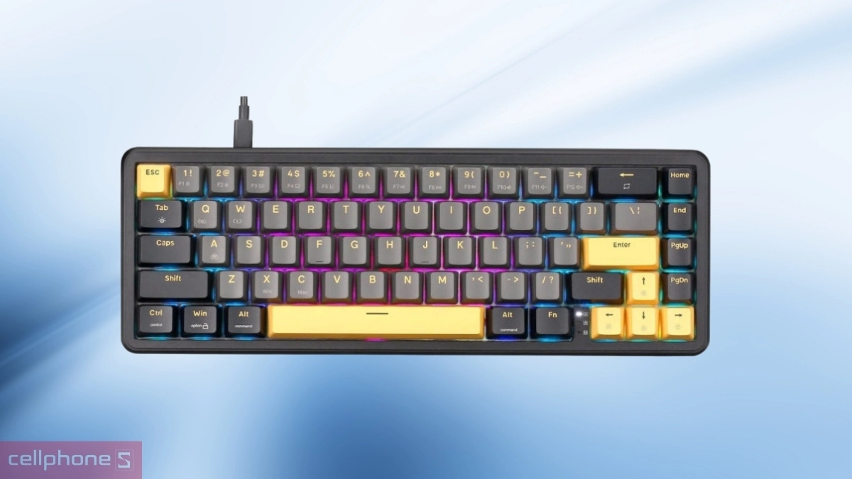 Bố cục 67 phím cùng đèn LED RGB của Bàn phím cơ không dây E-Dra EK368HE đen trắng