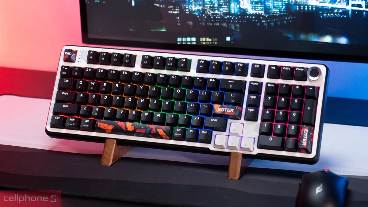 Keycap ABS Doubleshot bền bỉ của Bàn phím cơ không dây E-DRA EK398S đen trắng