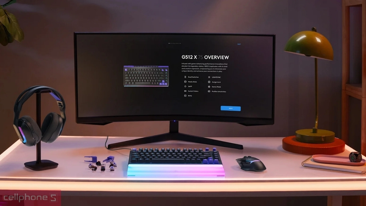 Thiết kế đèn RGB nổi bật của bàn phím gaming có dây Logitech G512 X 75 Lightsync RGB Dual Swap