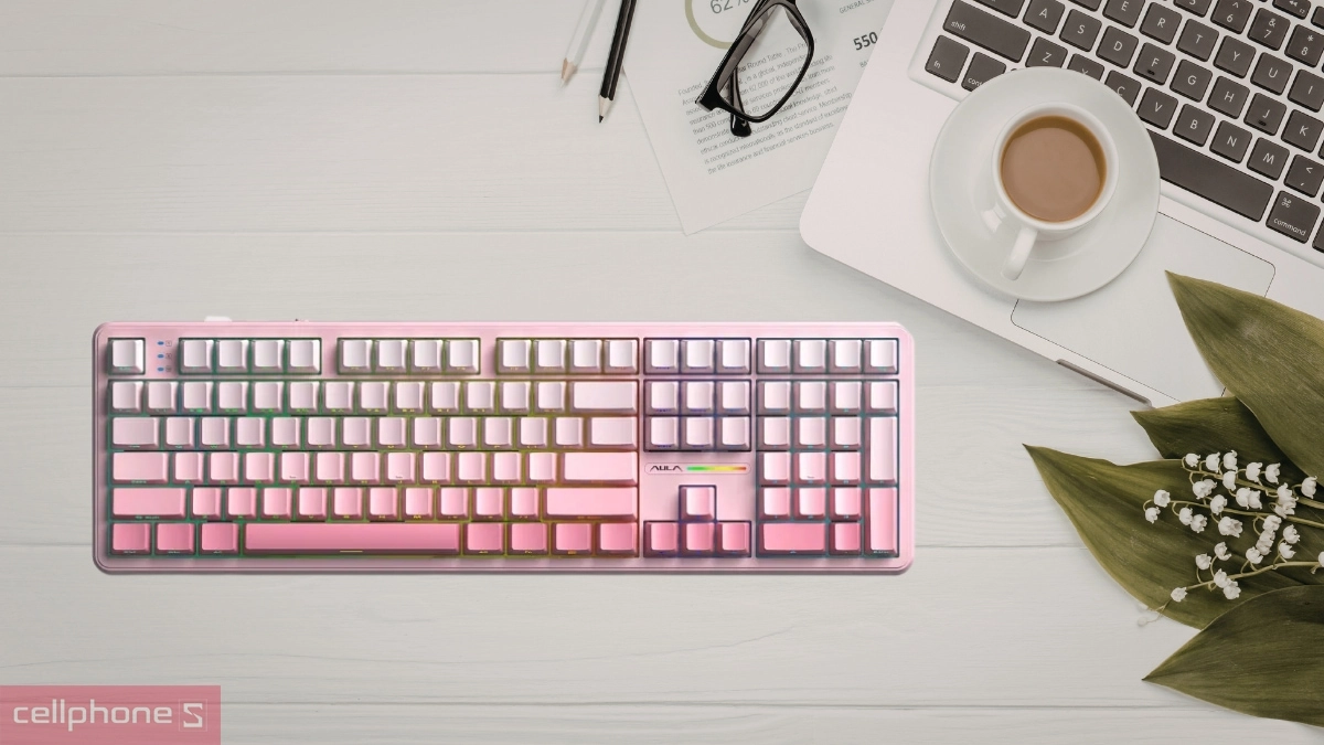 Thiết kế bàn phím cơ không dây AULA F108 Hồng Gradient