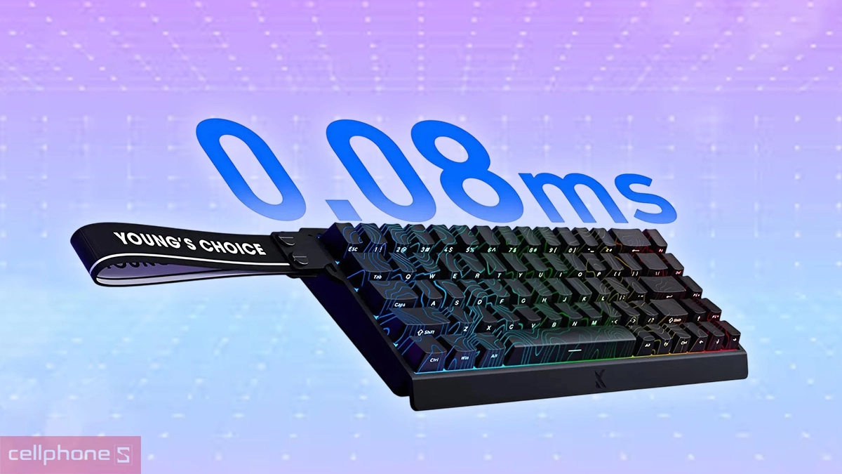 Độ trễ 0.08ms phản hồi nhanh trên Bàn phím Gaming có dây Mchose ACE68 HE Magnetic Rapid Trigger Black Topographic