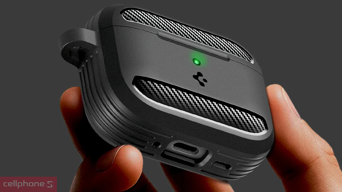 Thiết kế Rugged Armor hộp đựng tai nghe Apple Airpods 3 Spigen Rugged Armor Charcoal