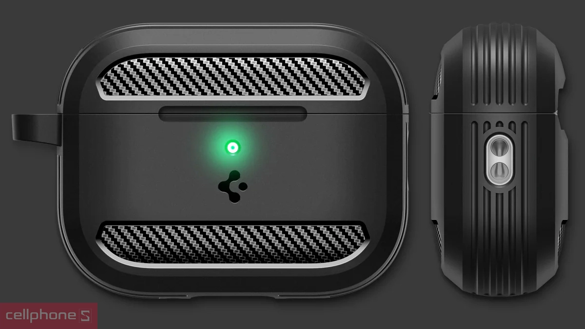 Vật liệu Hybrid Polymer hộp đựng tai nghe Apple Airpods 3 Spigen Rugged Armor Charcoal