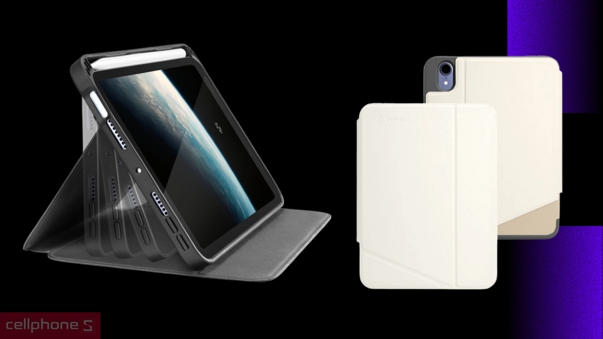 Chất liệu bao da iPad mini 6/7 Tomtoc từ tính đa góc SMAR-TRI DRS