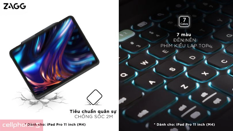 Khả năng chống sốc và bàn phím đi kèm của bàn phím bao da iPad Pro 11 M4 Zagg Pro Key 2