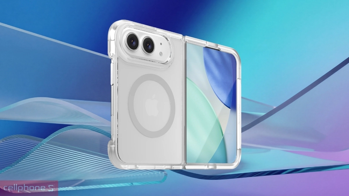 Ốp iPhone Duo có nắp nhựa cứng che bản lề, trượt theo hành trình gập