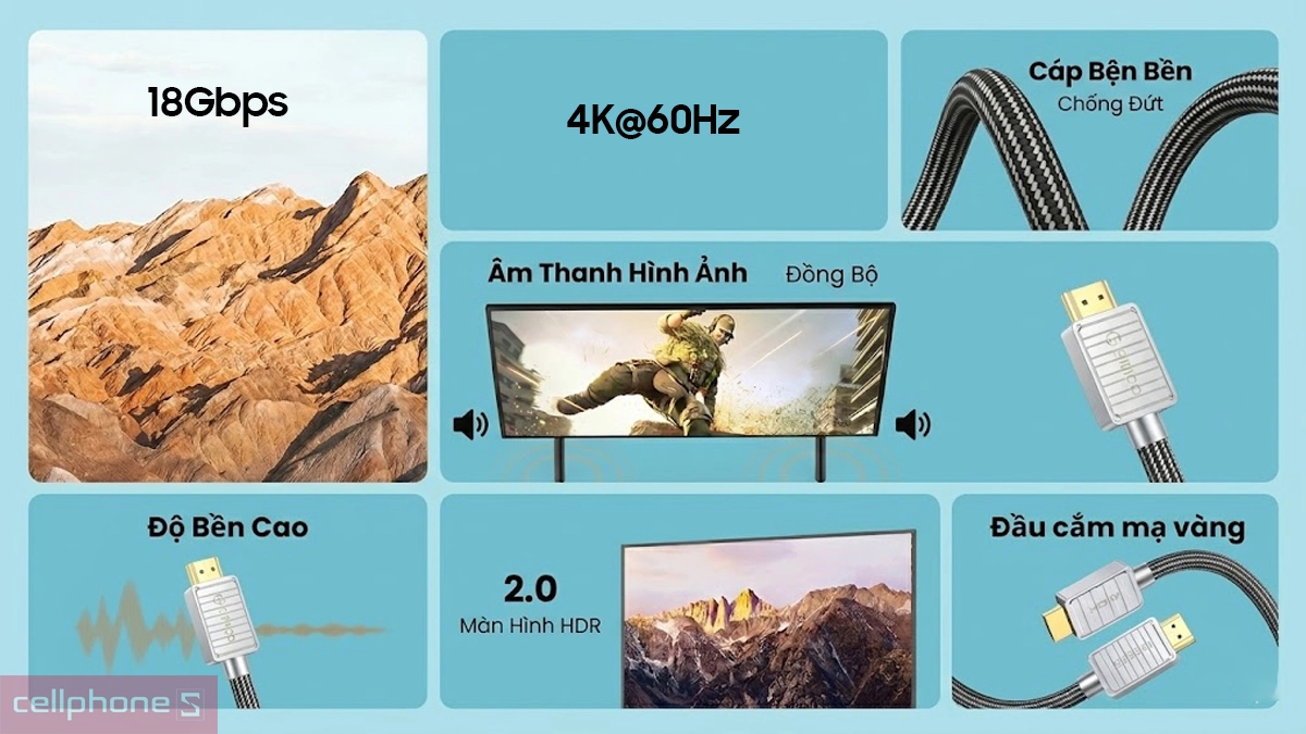 Đầu cắm mạ vàng 24K trên Cáp HDMI 2.0 Orico chuẩn 4K H4AY-20-BK 60Hz 2 mét