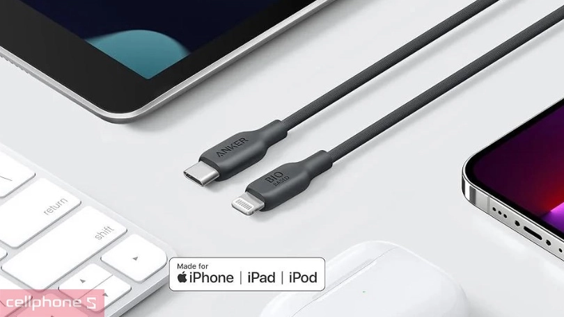 Cáp Type-C to Lightning 542 1.8m TPE BIO-BASED A80B2 - Hỗ trợ sạc nhanh chóng, thân thiện môi trường