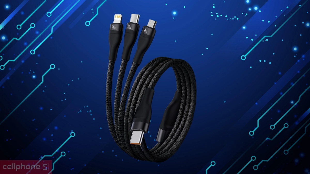 Công suất cáp Baseus 3 in 1 USB-C to M+L+C 100W 1.5m