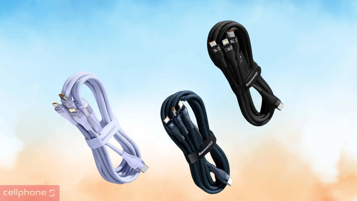 Thiết kế cáp Baseus 3 in 1 USB-C to M+L+C 100W 1.5m