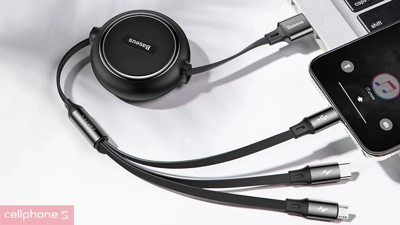 Cáp Baseus Golden Loop 3 in 1 Elastic 3.5A 1.2M - Tiện dụng để sạc 3 thiết bị dễ dàng hơn