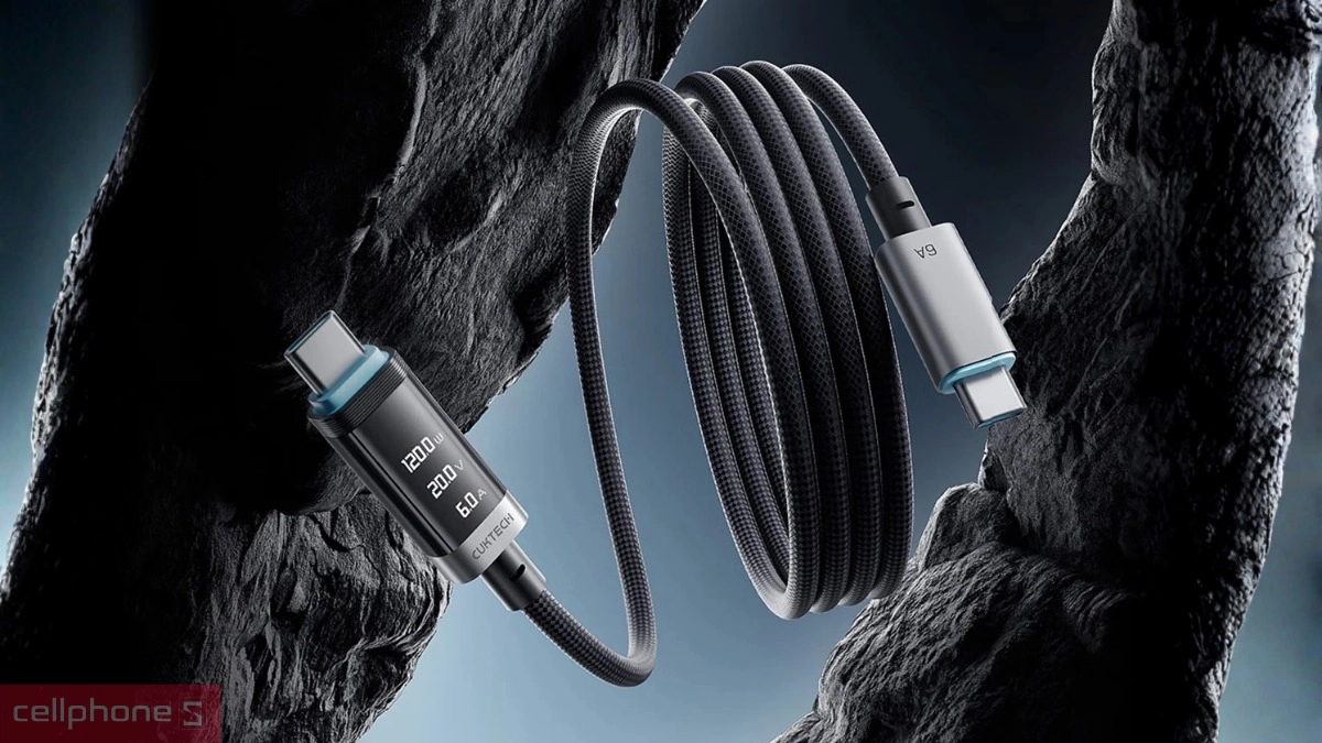 Thiết kế cáp Cuktech từ tính Type-C to C 6A 240W 1.5m CMC615