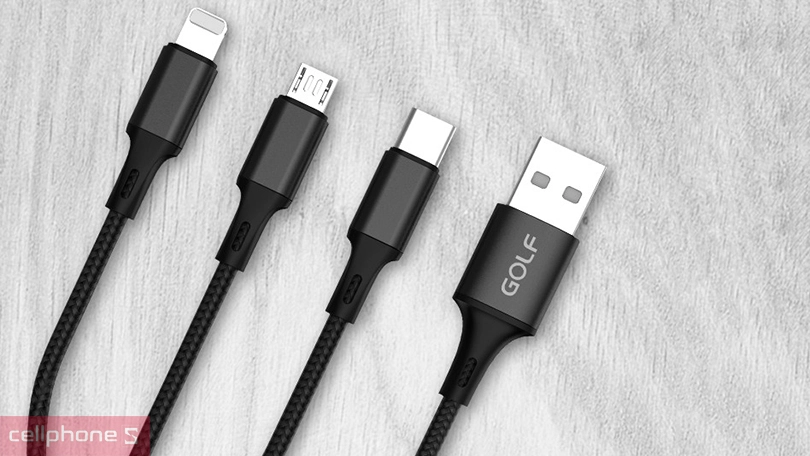 Cáp Golf 3 in 1 sạc nhanh 3A GC-86 dây dù 1.2m 
