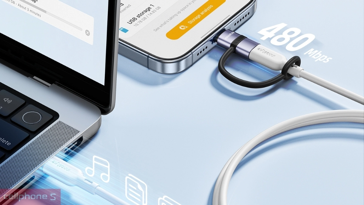 Tốc độ truyền cổng chuyển OTG Innostyle FlexiLink Type-C to Lightning Female Silicone Tape ST-530GY