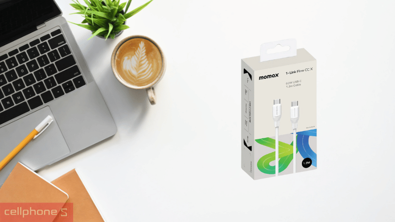 Cáp sạc chuyển đổi Momax silicon USB-C to USB-C 60W dài 1.2m