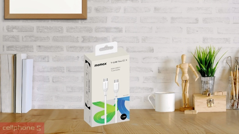 Cáp sạc chuyển đổi Momax silicon USB-C to USB-C 60W dài 1.2m