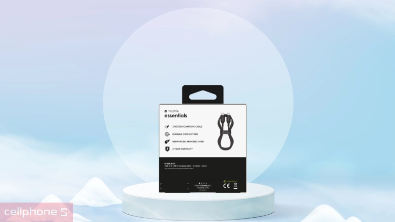 Thiết kế sạc USB-C to USB-C 60W Mophie Essential 2M