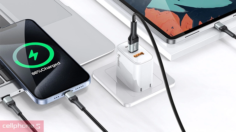 Công suất cáp áp Type C to Type C, Lightning, Micro Trusmi 66W 1.2m