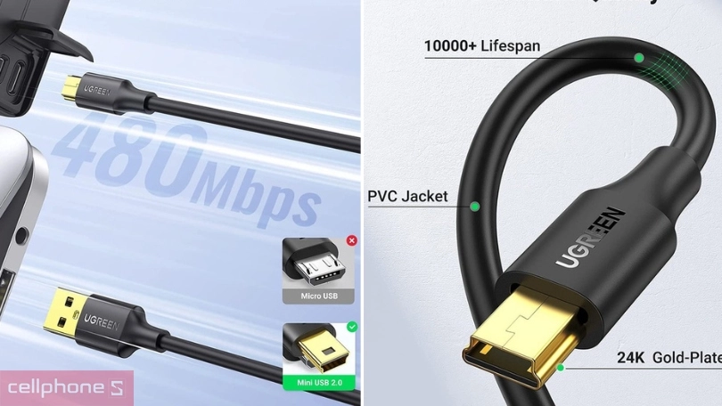 Cáp dữ liệu USB 2.0 Mini USB Urgreen 10355 1m - bền bỉ, truyền dữ liệu cực nhanh 