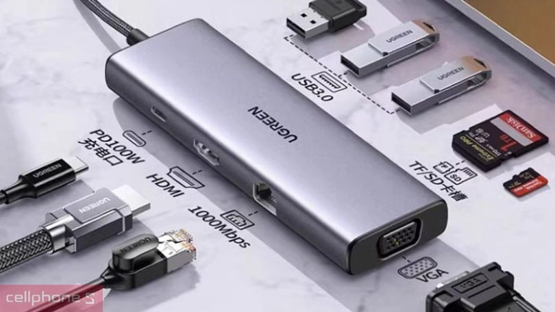 Cổng chuyển đổi Ugreen 9 in 1 sạc PD 100W CM498 15600