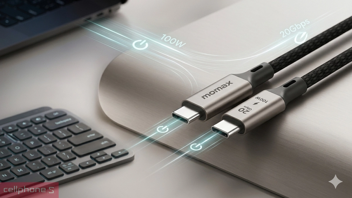 Thiết kế cáp Momax truyền dữ liệu USB-C to C 3.2 100W GEN 2X2 DC51 2M